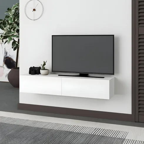 Mobile Porta TV Sospeso Bianco con Ante a Ribalta Moderno Salvaspazio