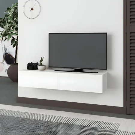 Mobile Porta TV Sospeso Bianco con Ante a Ribalta Moderno Salvaspazio