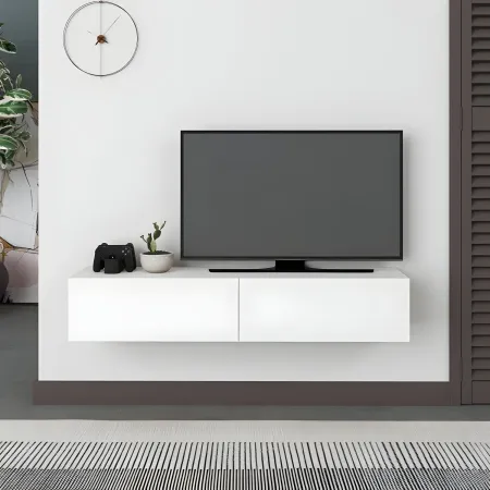 Mobile Porta TV Sospeso Bianco con Ante a Ribalta Moderno Salvaspazio