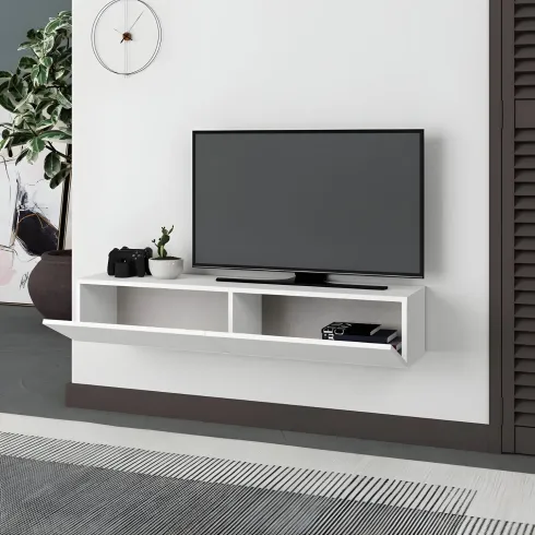 Mobile Porta TV Sospeso Bianco con Ante a Ribalta Moderno Salvaspazio