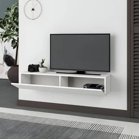 Mobile Porta TV Sospeso Bianco con Ante a Ribalta Moderno Salvaspazio