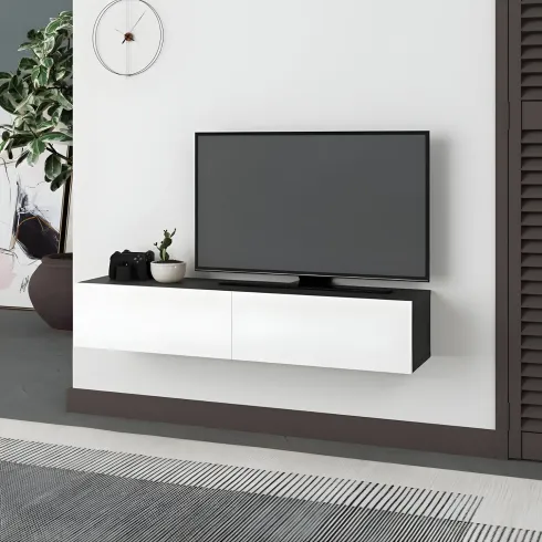 Mobile Porta TV Sospeso Bianco Antracite con Ante a Ribalta Salvaspazio