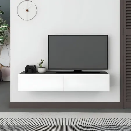 Mobile Porta TV Sospeso Bianco Antracite con Ante a Ribalta Salvaspazio