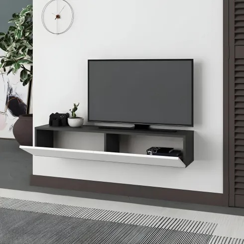 Mobile Porta TV Sospeso Bianco Antracite con Ante a Ribalta Salvaspazio