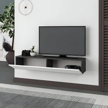 Mobile Porta TV Sospeso Bianco Antracite con Ante a Ribalta Salvaspazio