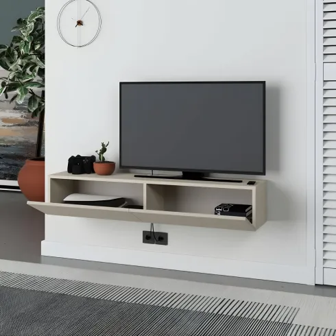 Mobile Porta TV Sospeso Beige con Ante a Ribalta Salvaspazio Moderno