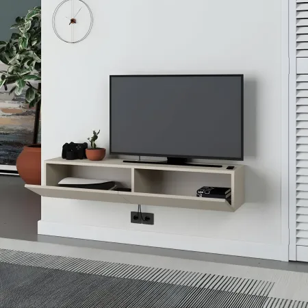 Mobile Porta TV Sospeso Beige con Ante a Ribalta Salvaspazio Moderno