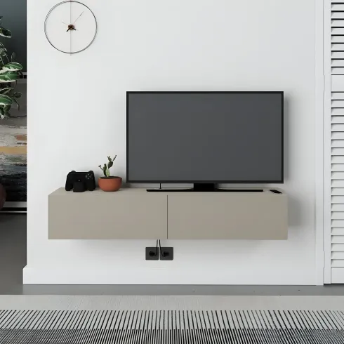 Mobile Porta TV Sospeso Beige con Ante a Ribalta Salvaspazio Moderno