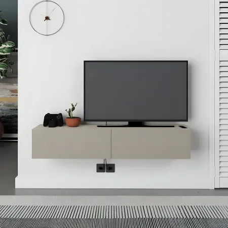 Mobile Porta TV Sospeso Beige con Ante a Ribalta Salvaspazio Moderno