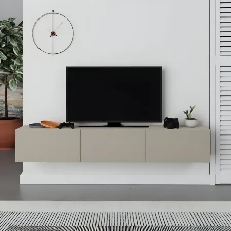 Mobile Porta TV Sospeso 180 cm Beige con Ante a Ribalta Salvaspazio