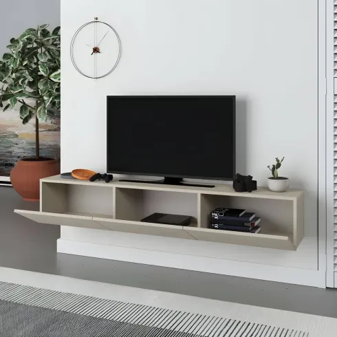 Mobile Porta TV Sospeso 180 cm Beige con Ante a Ribalta Salvaspazio