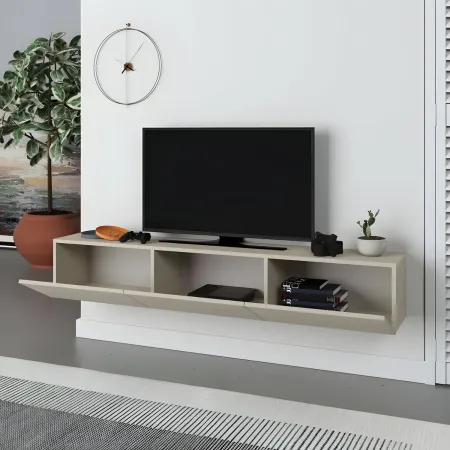 Mobile Porta TV Sospeso 180 cm Beige con Ante a Ribalta Salvaspazio