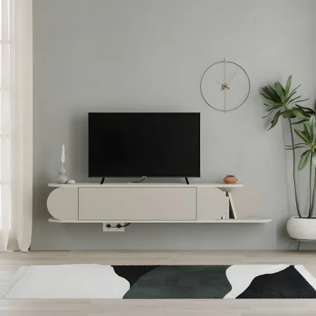Mobile Porta TV Sospeso Doppia Anta a Ribalta Vano Laterale Beige