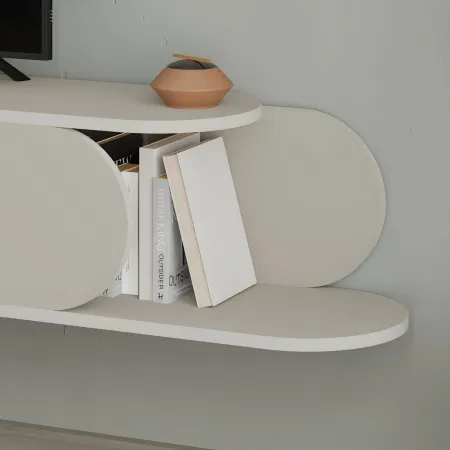 Mobile Porta TV Sospeso Doppia Anta a Ribalta Vano Laterale Beige