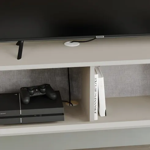 Mobile Porta TV Sospeso Doppia Anta a Ribalta Vano Laterale Beige