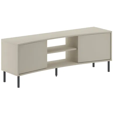 Mobile Porta TV Curvo 150 cm con 2 Ante Battenti 2 Vani a Giorno Beige