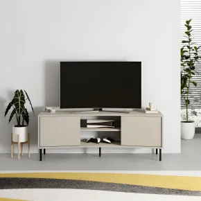 Mobile Porta TV Curvo 150 cm con 2 Ante Battenti 2 Vani a Giorno Beige 2