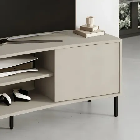 Mobile Porta TV Curvo 150 cm con 2 Ante Battenti 2 Vani a Giorno Beige