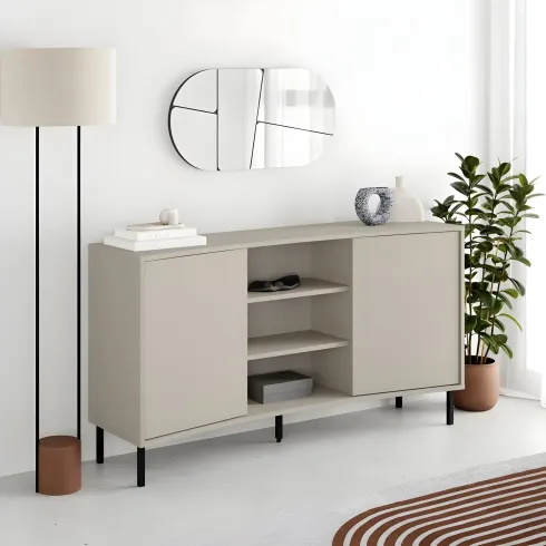 Madia Soggiorno Frontale Curvo 2 Ante 3 Ripiani Beige Salvaspazio