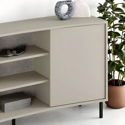Madia Soggiorno Frontale Curvo 2 Ante 3 Ripiani Beige Salvaspazio