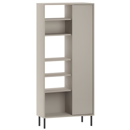 Libreria 6 Ripiani 1 Anta Battente Curva Beige Moderna Salvaspazio