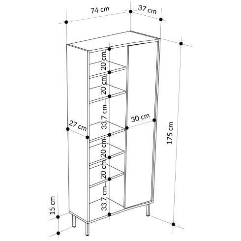 Libreria 6 Ripiani 1 Anta Battente Curva Beige Moderna Salvaspazio