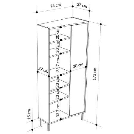 Libreria 6 Ripiani 1 Anta Battente Curva Beige Moderna Salvaspazio