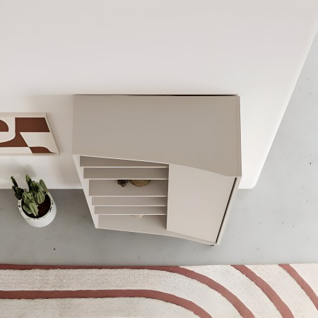 Libreria 6 Ripiani 1 Anta Battente Curva Beige Moderna Salvaspazio