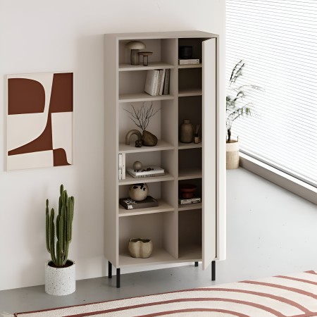 Libreria 6 Ripiani 1 Anta Battente Curva Beige Moderna Salvaspazio