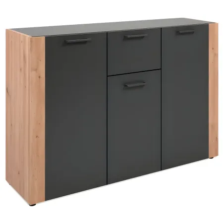 Madia Soggiorno Moderna 3 Ante 1 Cassetto Credenza Rovere Antracite