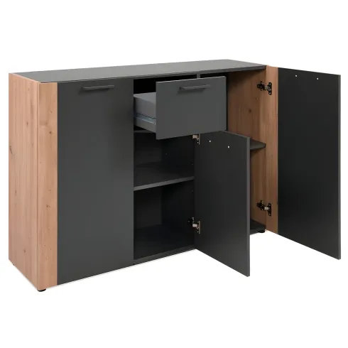 Madia Soggiorno Moderna 3 Ante 1 Cassetto Credenza Rovere Antracite