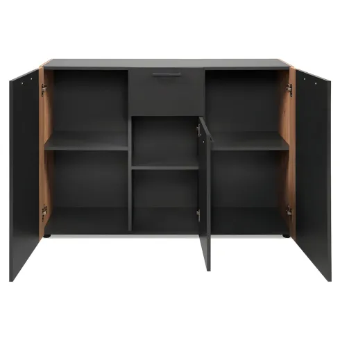 Madia Soggiorno Moderna 3 Ante 1 Cassetto Credenza Rovere Antracite