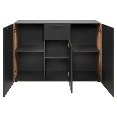Madia Soggiorno Moderna 3 Ante 1 Cassetto Credenza Rovere Antracite
