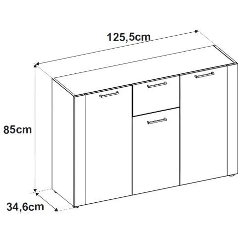 Madia Soggiorno Moderna 3 Ante 1 Cassetto Credenza Rovere Antracite