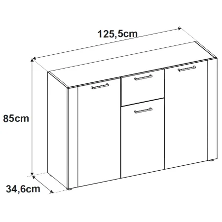 Madia Soggiorno Moderna 3 Ante 1 Cassetto Credenza Rovere Antracite