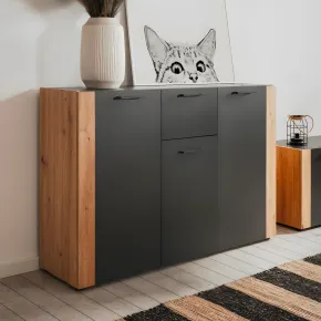 Madia Soggiorno Moderna 3 Ante 1 Cassetto Credenza Rovere Antracite 2