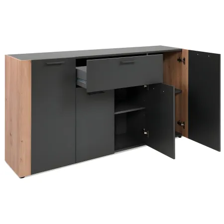 Madia Soggiorno Moderna 4 Ante 1 Cassetto Credenza Rovere Antracite
