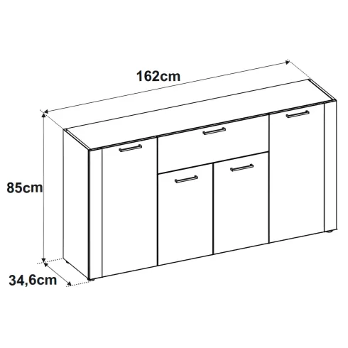Madia Soggiorno Moderna 4 Ante 1 Cassetto Credenza Rovere Antracite