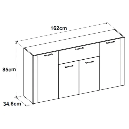 Madia Soggiorno Moderna 4 Ante 1 Cassetto Credenza Rovere Antracite