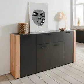 Madia Soggiorno Moderna 4 Ante 1 Cassetto Credenza Rovere Antracite 2