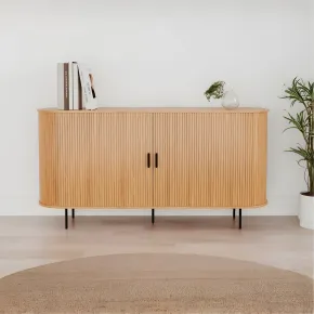 Madia Soggiorno Moderna 160 cm 2 Ante Scorrevoli Listellate Rovere MDF 2