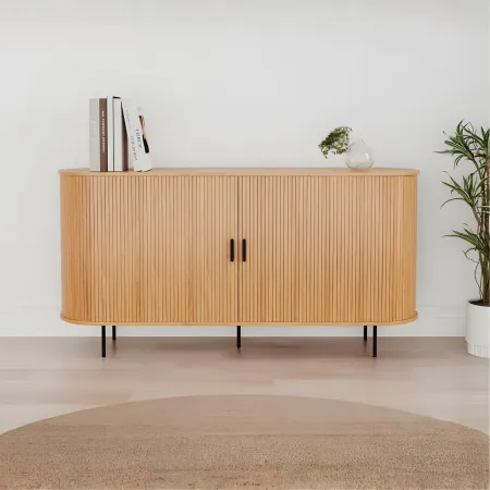 Madia Soggiorno Moderna 160 cm 2 Ante Scorrevoli Listellate Rovere MDF