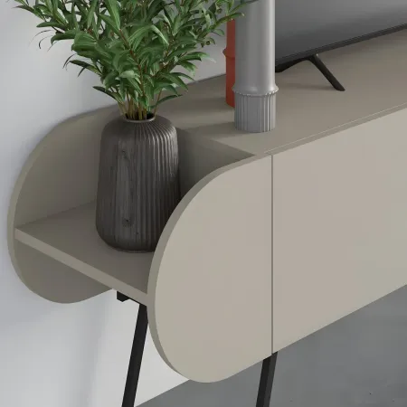Mobile Porta TV 2 Ante a Ribalta Beige Moderno Vani a Giorno Laterali