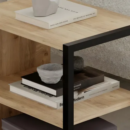 Tavolino da Caffè Salotto Moderno Basso con 1 Ripiano Rovere Nero