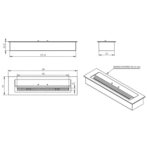 Bruciatore Bioetanolo da Incasso 60x16 a Serranda Apertura Regolabile