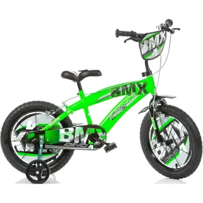 Bicicletta 16 Pollici BMX 4 5 6 7 Anni da Bambino Rotelle Nero Verde