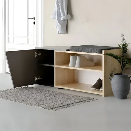 Panca Scarpiera Ingresso Seduta Imbottita Rovere Antracite Salvaspazio