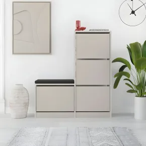 Scarpiera Salvaspazio Ingresso 4 Ante Ribalta Panca Imbottita Beige 2