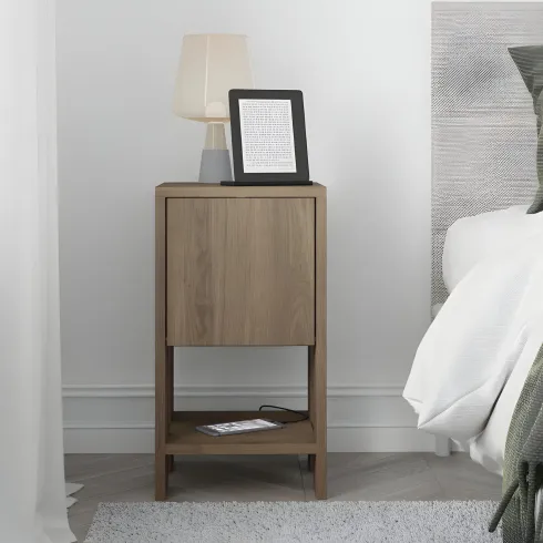 Comodino Camera da Letto Anta a Ribalta Salvaspazio Effetto Noce