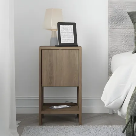 Comodino Camera da Letto Anta a Ribalta Salvaspazio Effetto Noce